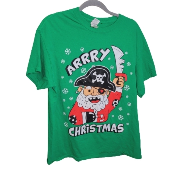 PIRATE TEE "ARRRRY CHRISTMAS green red black large piratecore - Picture 1 of 7